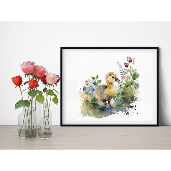 8x10 Cute Baby Gosling Floral Oil Painting Watercolor Art‎ Print - Picture 4 of 5